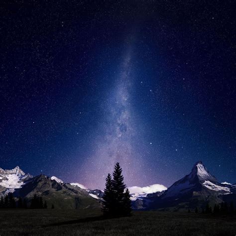 Night Sky Lights Over Snowy Mountains Ipad Wallpapers Free Download