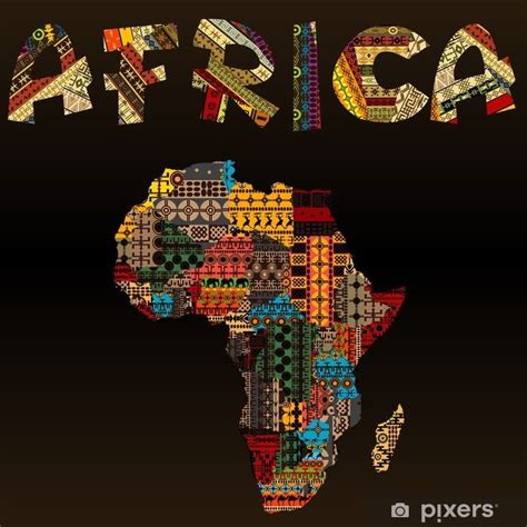 Africa Map With African Typography Made Of Patchwork Fabric Text Wall
