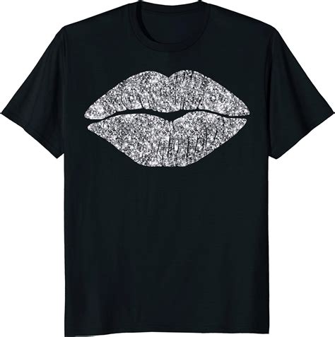 Lips Shirt Silver Lipstick Kiss Tee Shirt Clothing