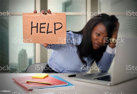 Black African American Ethnicity Tired Frustrated Woman Working In