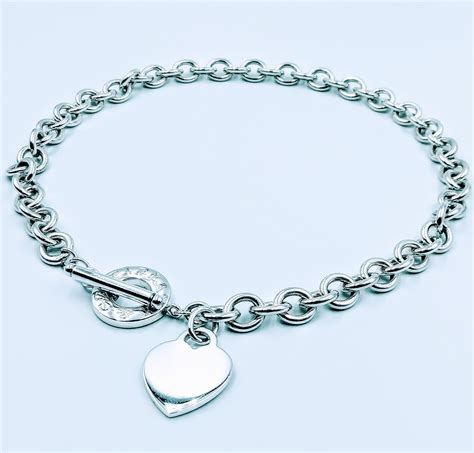 Tiffany And Co 925 Sterling Silver Heart Charm Toggle Necklace 16 ⋆