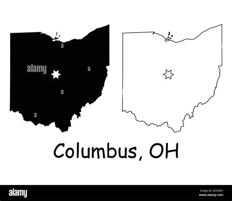 Ohio Oh State Map Usa With Capital City Star At Columbus Black