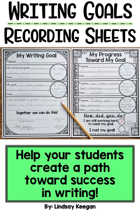 Writing Goals Recording Sheets Writing Goals First Grade Writing