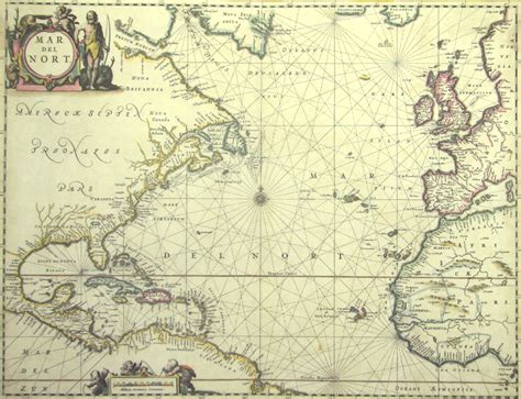 Antique Reproduction Of The Atlantic Ocean In 1650 Map 1295
