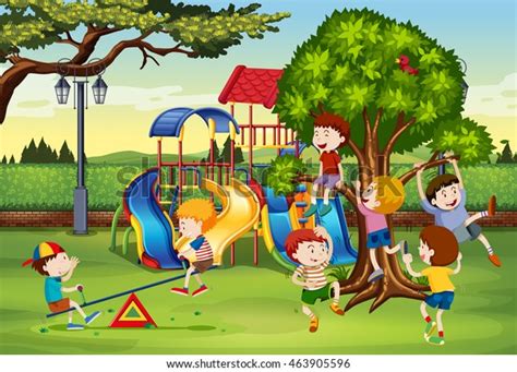 Many Children Playing Park Illustration Stock Vector Royalty Free
