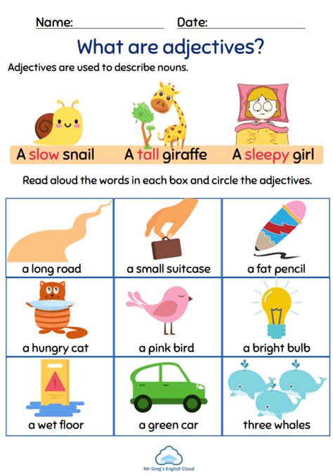 Basic Adjectives - Mr Greg's English Cloud