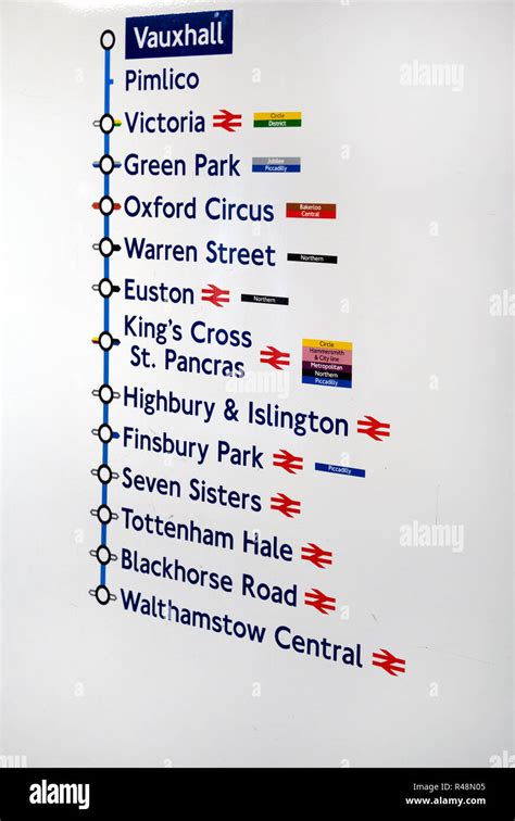 Destination Sign Showing Stops On The Victoria Line Underground Tube