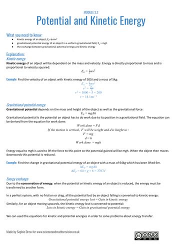 Potential And Kinetic Energy Sheet For A Level Physics Teaching Resources