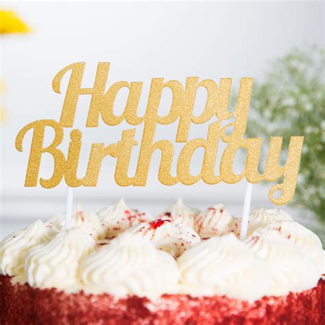 Creative Converting 324540 Gold Glitter Happy Birthday Cake Topper