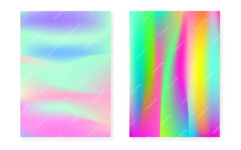 Premium Vector Holographic Gradient Background Set With Hologram Cover