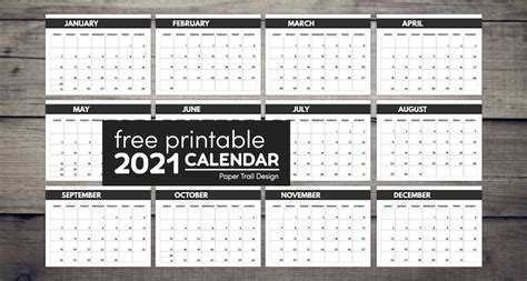 Monthly Calendar To Print 2021 Free