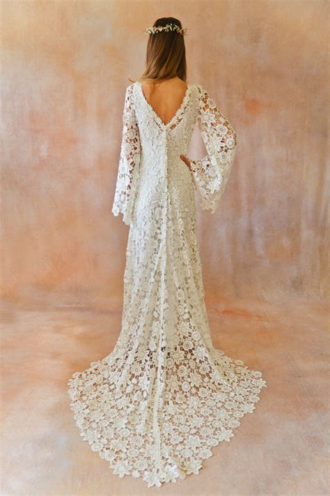 Boho Crochet Bell Sleeves Lace Gown Dreamers And Lovers