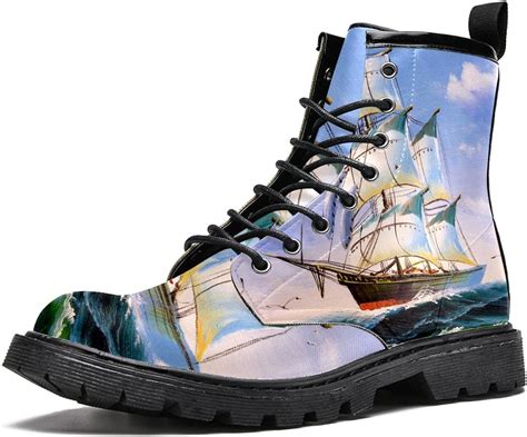 Mapolo Boots For Women Nautical Sea Ship Boat Painting