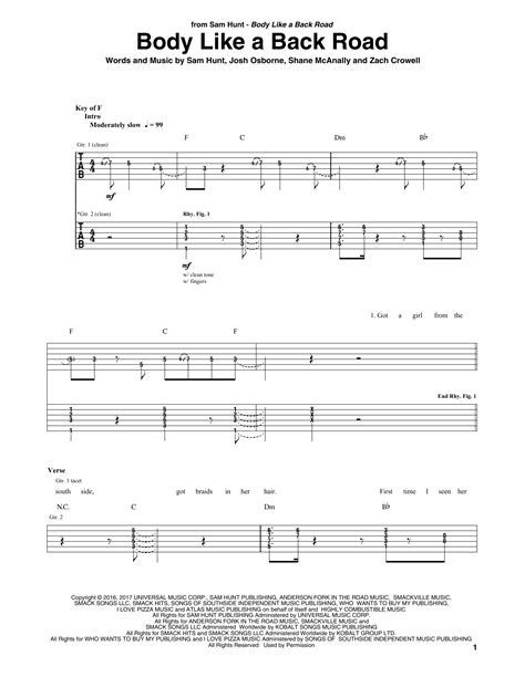 Now i'm back in america, and i'm wondering what 'body like a back road' even means. Body Like A Back Road by Sam Hunt - Guitar Rhythm Tab ...