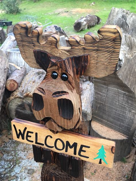 26 Moose Chainsaw Carving With 2 Signs Etsy