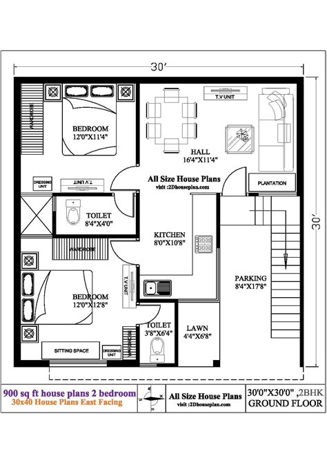 900 Sq Ft House Plans 2 Bedroom Best 2 30 X30 House Plans 2bhk