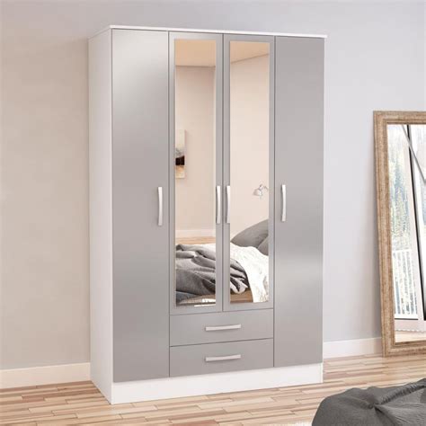 4 Door Wardrobe With Mirror And Drawers Modern Furniture