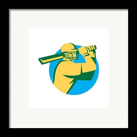 Cricket Player Batsman Batting Circle Retro Framed Print By Aloysius
