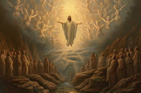 Biblical Scene Of The Ascension Of Jesus Christ Over The Believers Ai
