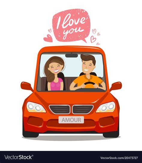 Loving Couple Riding On Car Love Concept Cartoon Vector Image