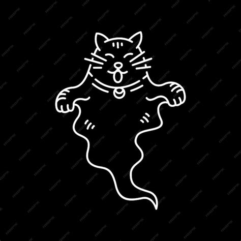 Premium Vector Cute Cat Ghost Halloween Monoline Illustration