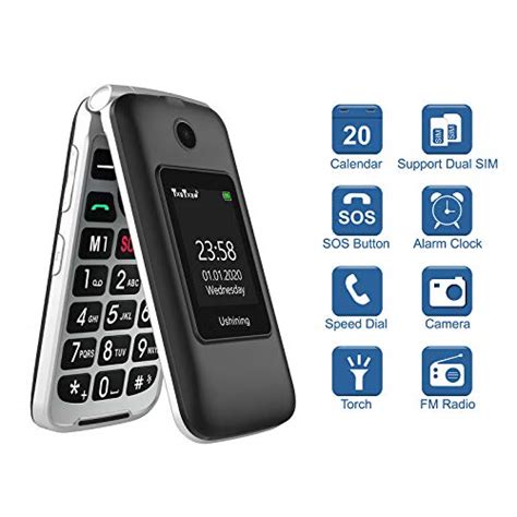 Ushining 3g Unlocked Flip Phone For Senior Dual Screen Sos Big Button T