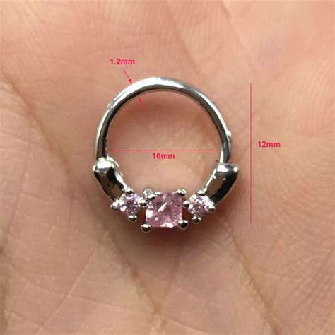 1 Piece Womens Septum Nose Ring With Pink Crystal Beautiful Piercing Nose Jewelry 16g 12x12mm