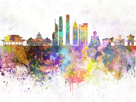 Hong Kong V2 Skyline In Watercolor Background Painting by ...