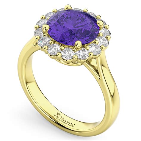 Halo Round Tanzanite And Diamond Engagement Ring 14k Yellow Gold 310ct