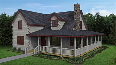 Log home floor plans wrap around porch. Eagle Creek log cabin kit - great log home 2 story floor plan