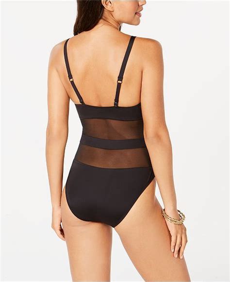 Kenneth Cole Mesh Inset Plunging One Piece Swimsuit And Reviews Swimwear Women Macys