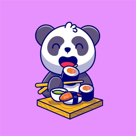 Premium Vector Cute Panda Eating Salmon Sushi With Chopsticks Cartoon