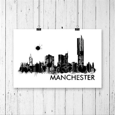 Manchester Skyline Black And White Printwatercolor Art Print Etsy Uk