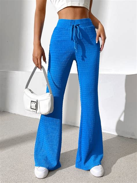 Shein Ezwear Solid Drawstring Waist Flare Leg Pants Shein Usa