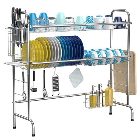 2 Tier Stainless Steel Dish Drying Rack Over The Sink Dish Drainer