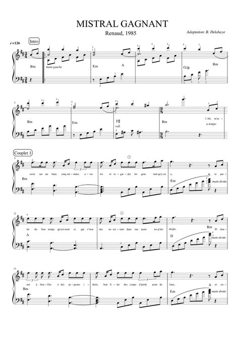 Mistral Gagnant Easy Piano Sheet Music For Flute Solo