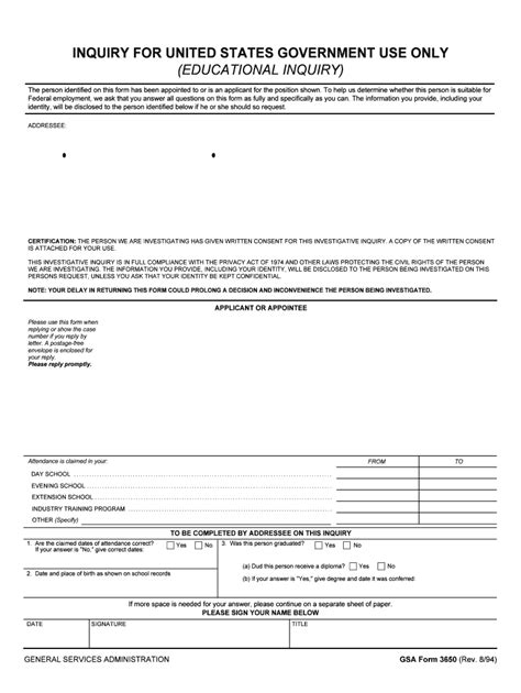 Inquiry For United States Government Use Only Form Fill Out And Sign