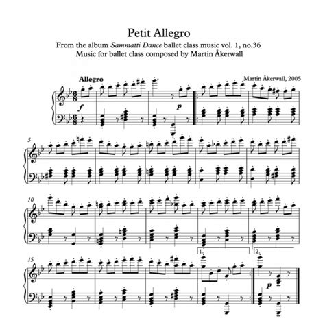 Petit Allegro Piano Sheet Music For Ballet Class By Martin Åkerwall Pdf