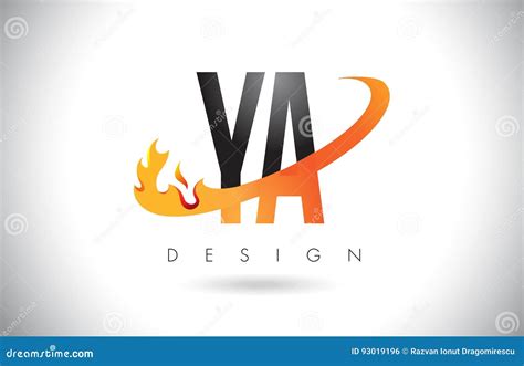 Ya Y A Letter Logo With Fire Flames Design And Orange Swoosh Stock