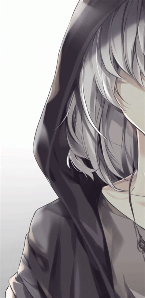 Seeking for free anime hair png images? Download 1440x2960 Anime Boy, White Hair, Hoodie, Smiling ...