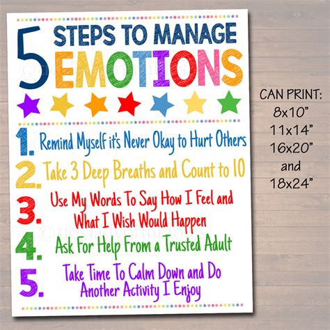 School Counselor Poster 5 Steps To Manage Emotions Tidylady Printables