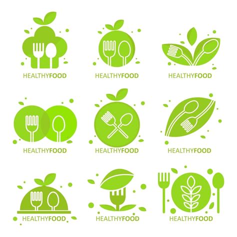 Conjunto De Logotipos De Alimentos Saludables Vector Premium