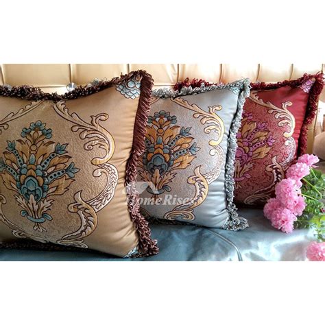 What's the best sectional pillow arrangement? Brown Couch Pillows Square Cream/Blue Polyester Jacquard ...