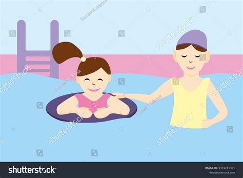 swimming pool mom teaches daughter swim stock vector royalty free 2119213301 shutterstock