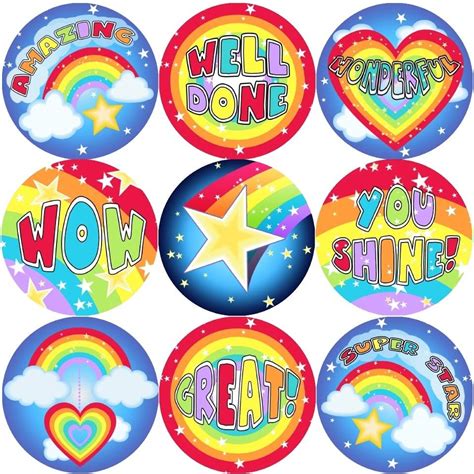 144 Rainbows And Stars Themed Teacher Reward Stickers Large Sticker