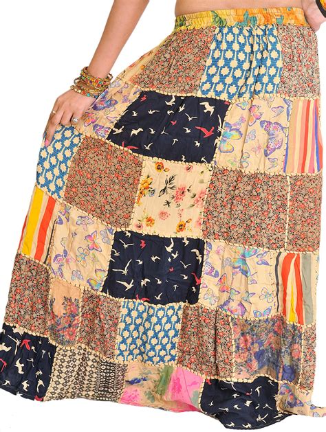 Long Printed Dori Skirt From Gujarat With Patch Work