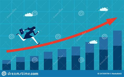 Business Growth Business Woman Running On A Growth Arrow Stock Vector Illustration Of