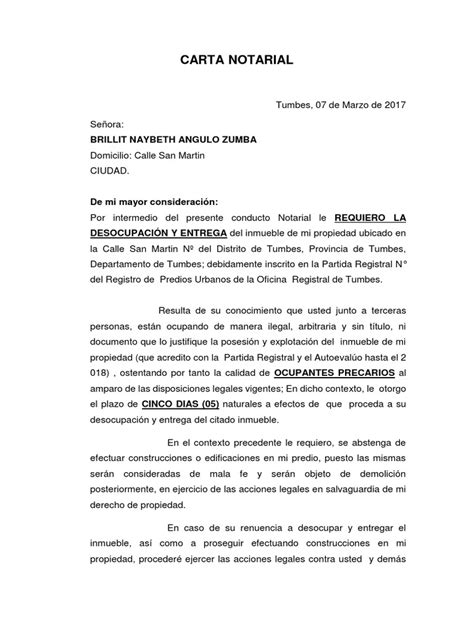 Carta Notarial Desalojo Pdf Posesión Ley Propiedad
