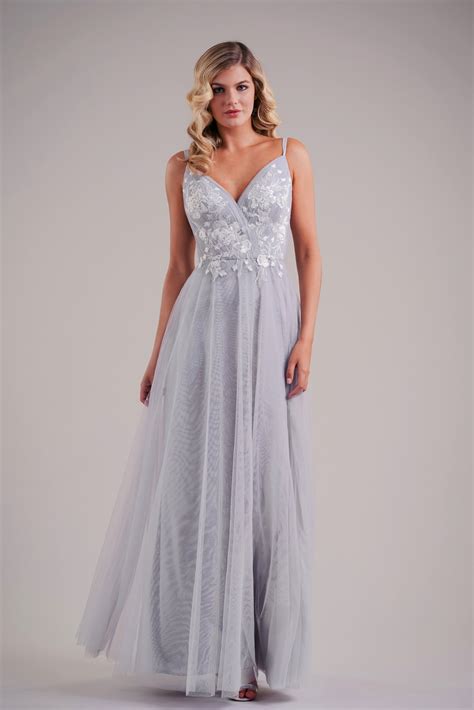 L224002 Lace Appliqué And Soft Tulle V Neck Bridesmaid Dress