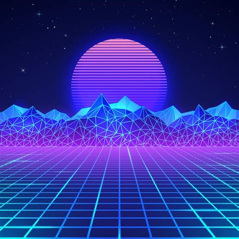 Premium Vector Futuristic Retro Landscape Of The 80 S In Neon Colors